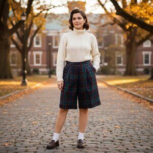 Vintage Amanda Fielding Wool Tartan Red/green Plaid Lined Bermuda shorts, sz 10